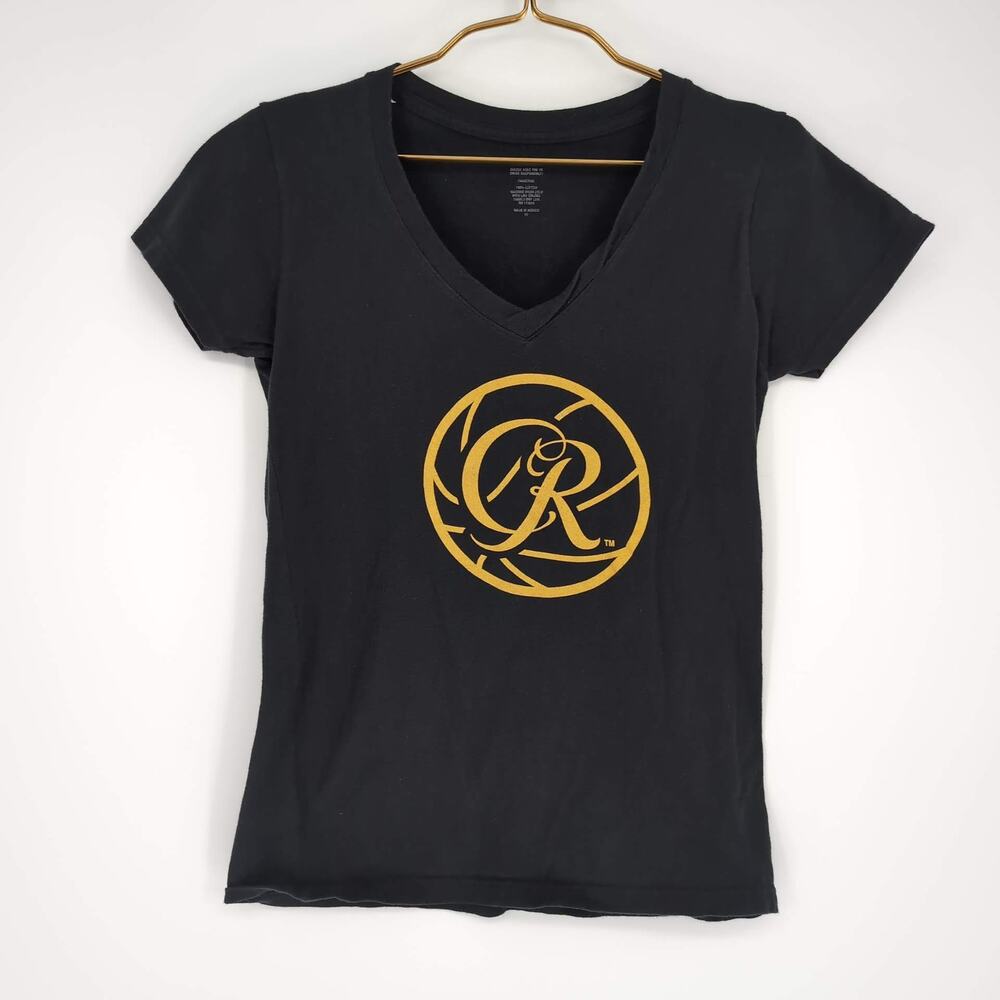 Crown Royal Logo Women's Black Graphic Two Faced V-Neck T-Shirt - Size M - GUC